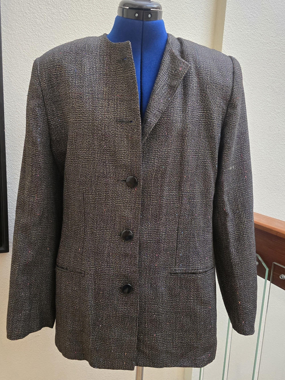 Vintage Bert Newman Womens Size 14 Tweed Blazer Jacket Flecked Plaid USA 80s